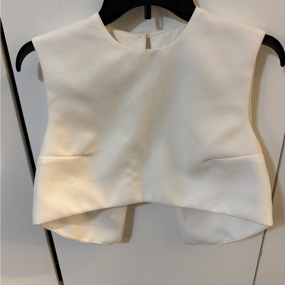 Solace London Cream Boxy Crop Top with Bib Collar